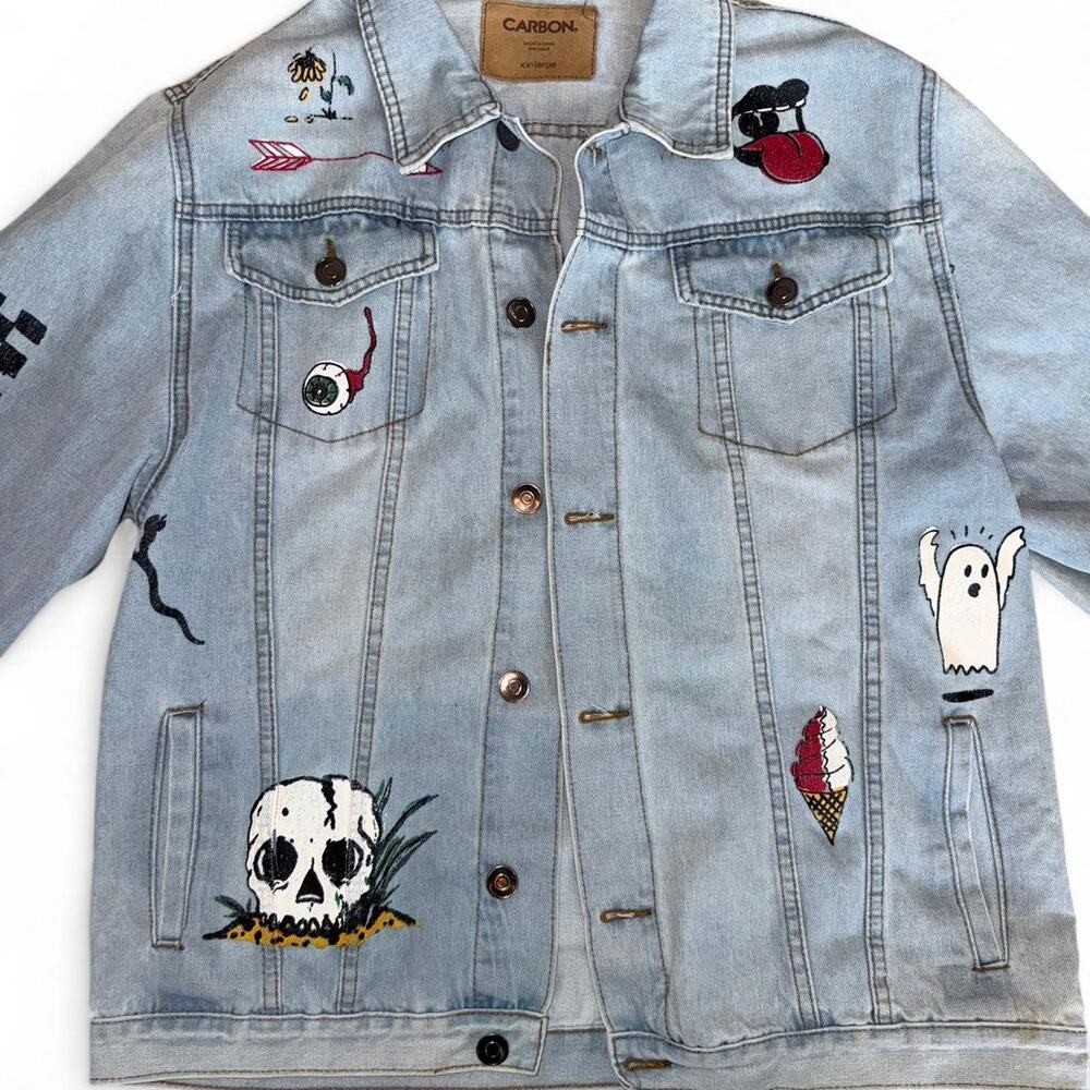 Y2K Hand-Painted Vintage Denim Jacket – Unique Statement Piece